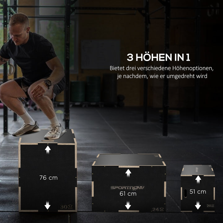Plyo-boks/springboks, robust, 76x61x51 cm, sort, håndtag 10x3,5 cm, op til 120 kg