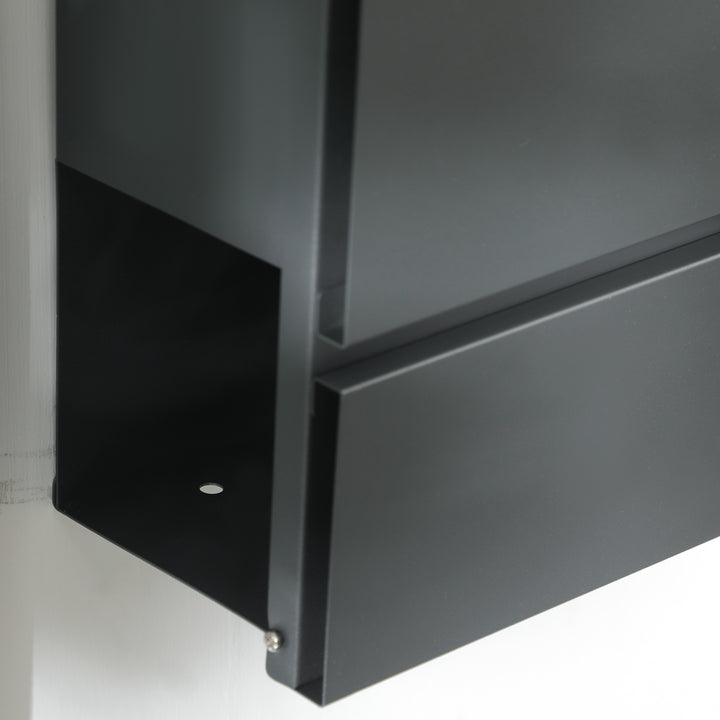 Postkasse med låg, 2 afløbshuller i bunden, stål, med lås, grå