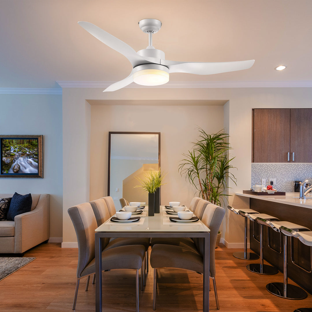 Loftventilator med led-lys, 2-i-1-design, med timer, fjernbetjening, loftslampe med ventilator, hvid