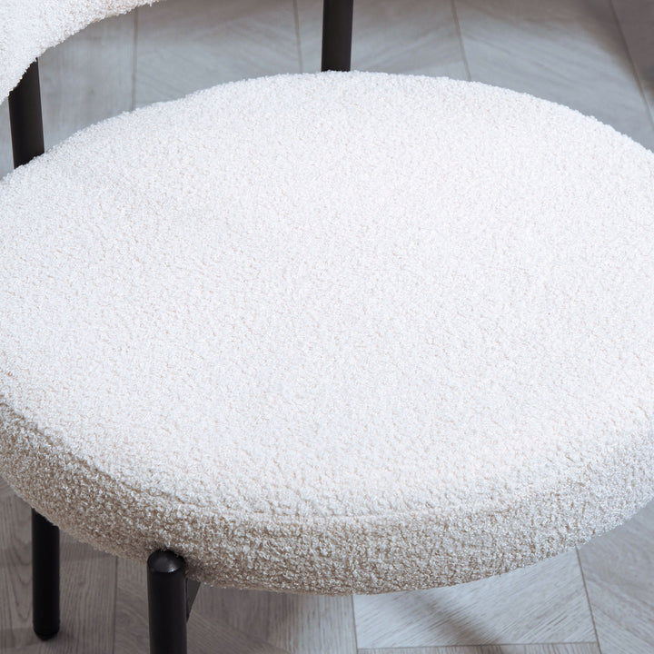 Sæt med 2 spisebordsstole, fleecebetrukket, stole med polstret sæde, metalben, cremehvid