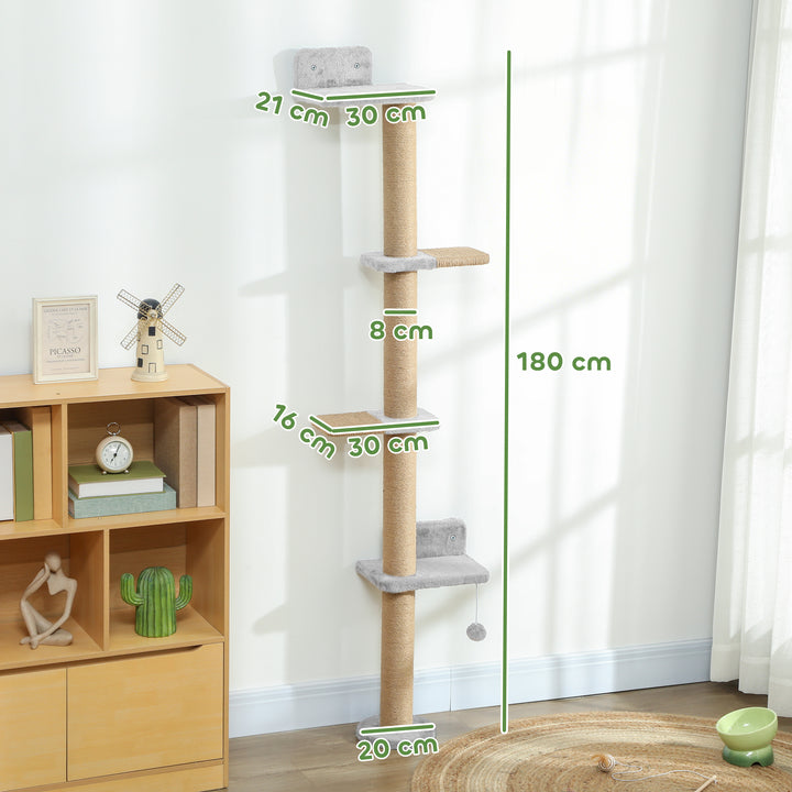 Kradsetræ til katte, 5-lags design, legetøj, sisalpæle, plysstof, lysegrå