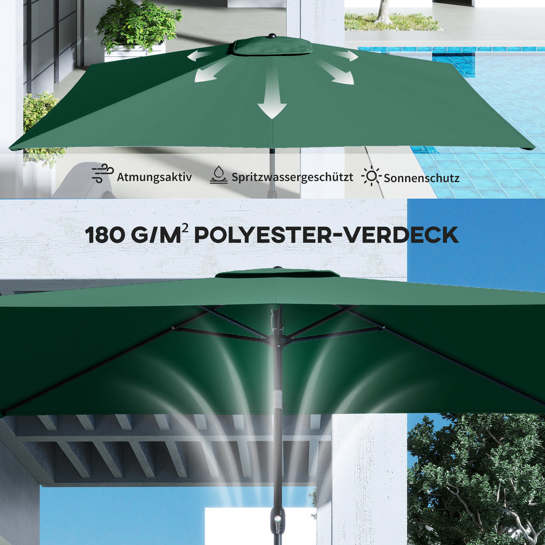 Parasol 300 x 200 cm, vipbar balkonparasol med håndsving og beskyttelsesovertræk, grøn