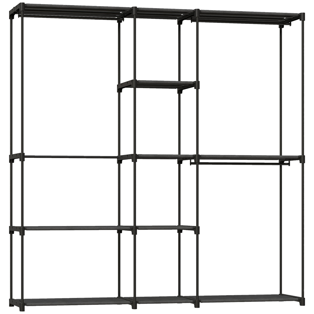 Åben garderobe, 4-etagers tøjstativ med 2 bøjlerum til stuen, 182 x 43 x 185 cm, sort