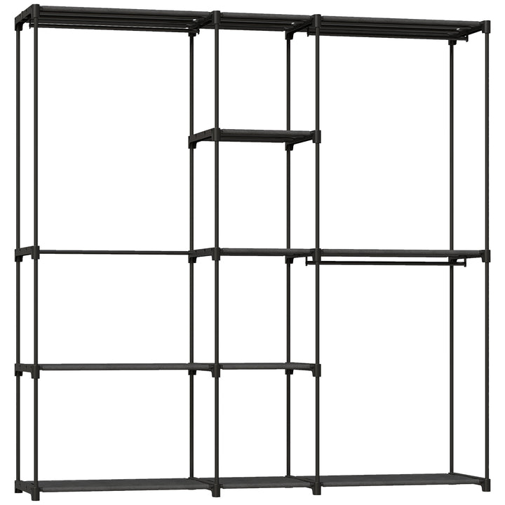 Åben garderobe, 4-etagers tøjstativ med 2 bøjlerum til stuen, 182 x 43 x 185 cm, sort