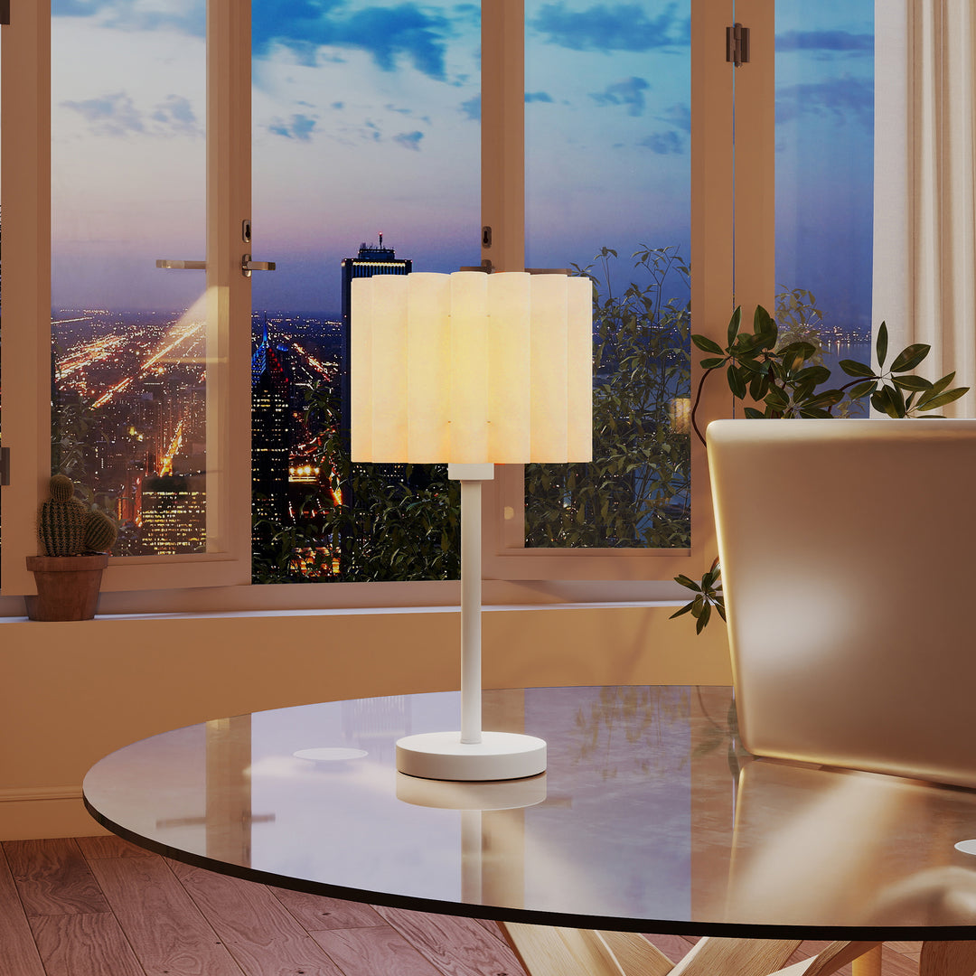 Bordlampe i retrostil, natlampe, plastikskærm, knapkontakt, hvid