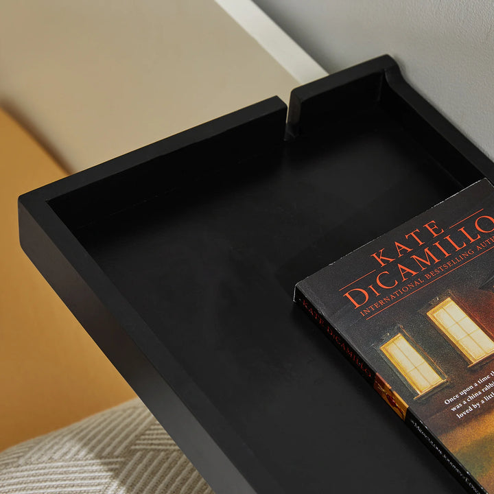 Sengebord med klemme til sengekanten, B36 x D25 x H9 cm, sort