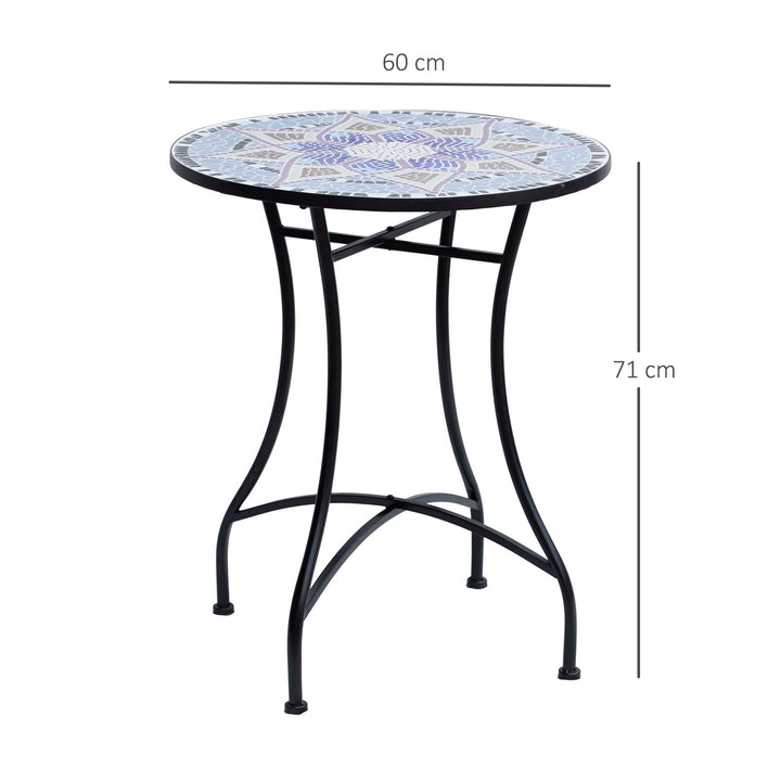 Havebord Ø60 x H71cm, vejrbestandigt metal balkonbord, udendørs spisebord, campingbord, sidebord, rundt terrassebord til have, terrasse, altan, blå+hvid