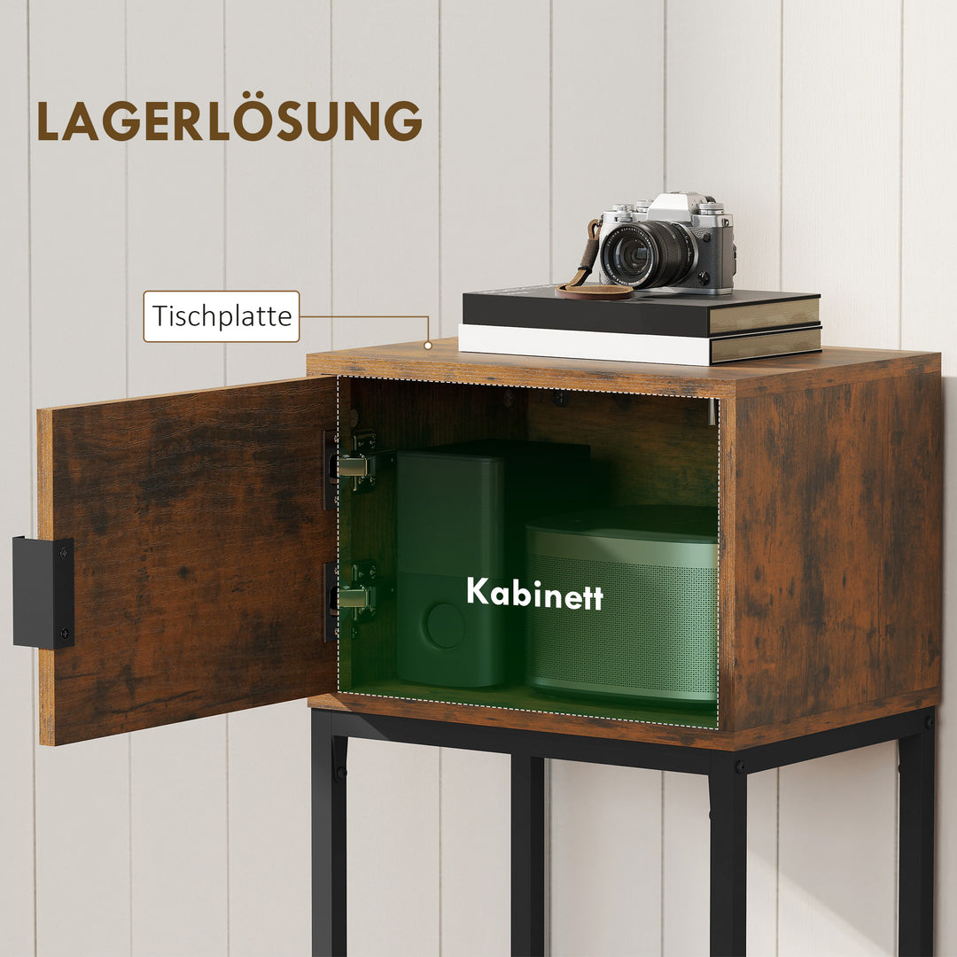 Smalt konsolbord, skab, industrielt design, stue/entre, 40x30x76cm, rustik brun
