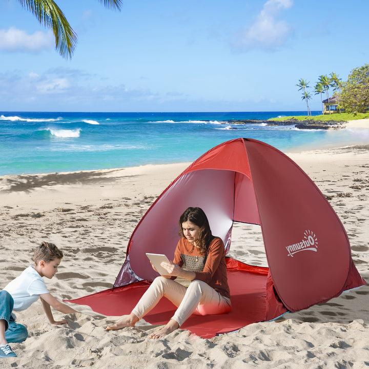 Pop-up telt, strandtelt, campingtelt, polyester, 200 x 150 x 119 cm, rød