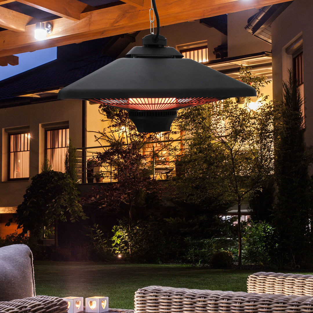 Infrarød terrassevarmer 2000W med fjernbetjening, LED-display og 2 varmeindstillinger – sort