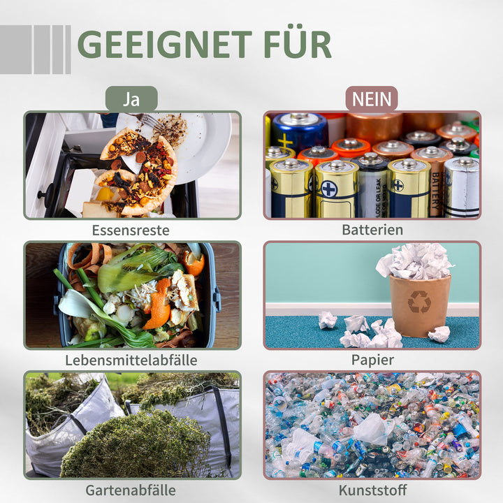 Kompostbeholder med 2 beholdere, 160 l kapacitet, roterbar, 71 cm x 65 cm x 96 cm, grå + grøn + sort