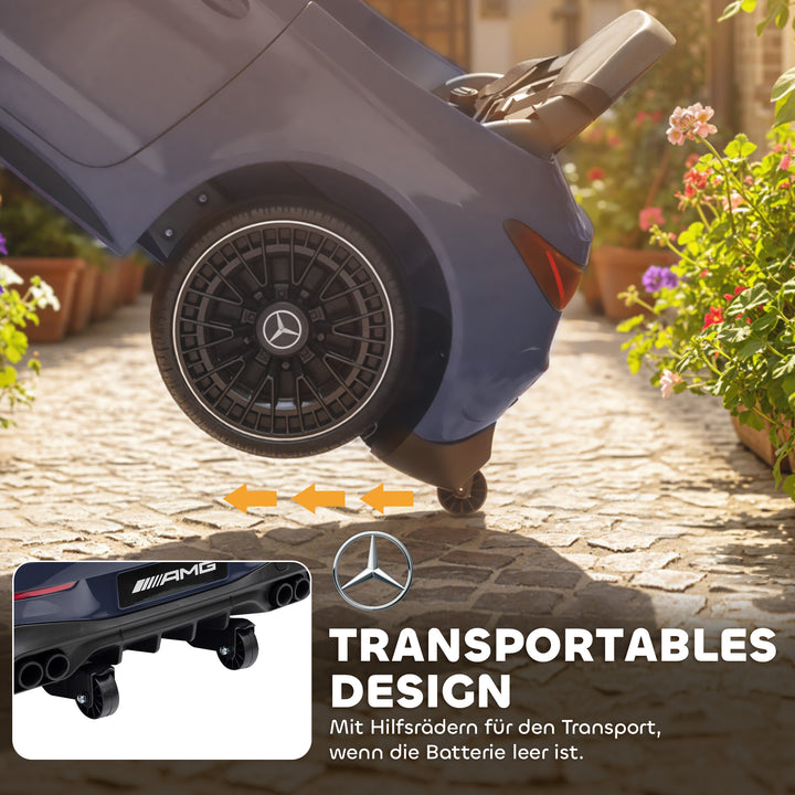 Børne elbil, Mercedes design, 12V motor, fjernbetjening, LED-lys, musik, til børn i alderen 3-6 år, grå