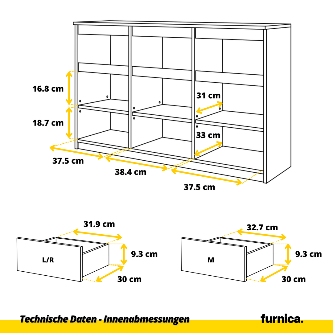 NOAH - Kommode med 3 skuffer - naturfarvet / mat hvid H75cm B120cm D35cm