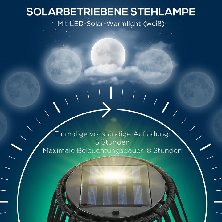 Udendørslampe, havelampe, soldrevet, 8 timers lysningstid, automatisk tænding, rottinglook, 34 x 34 x 56 cm