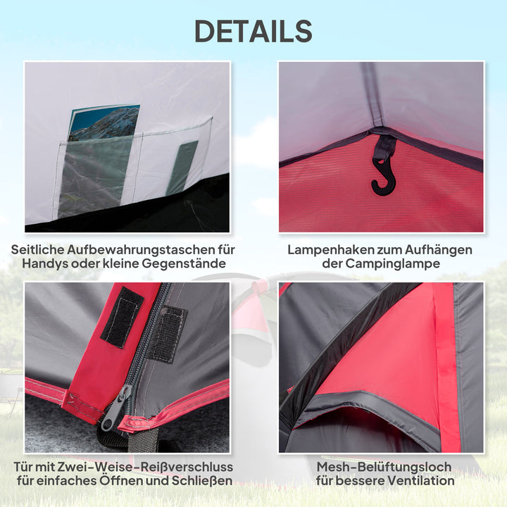 Campingtelt, pop-up-telt til 2-3 personer, forhal og soveområde, vandtæt, 426 x 206 x 154 cm, grå