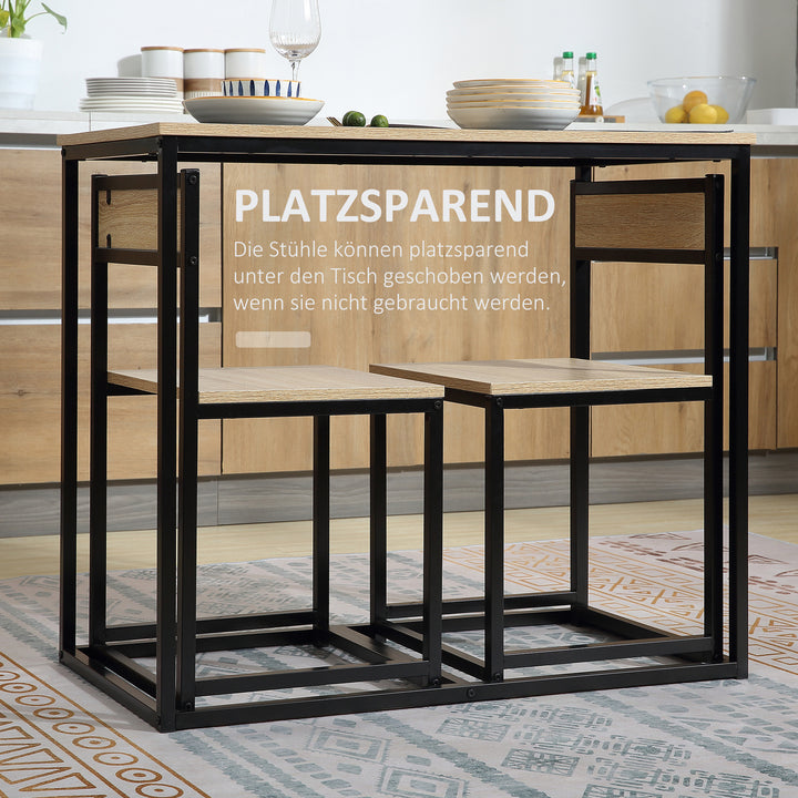 Spisebordsæt med 2 stole, kompakt bord- og stolesæt til spisestue, stue, køkken, med metalramme