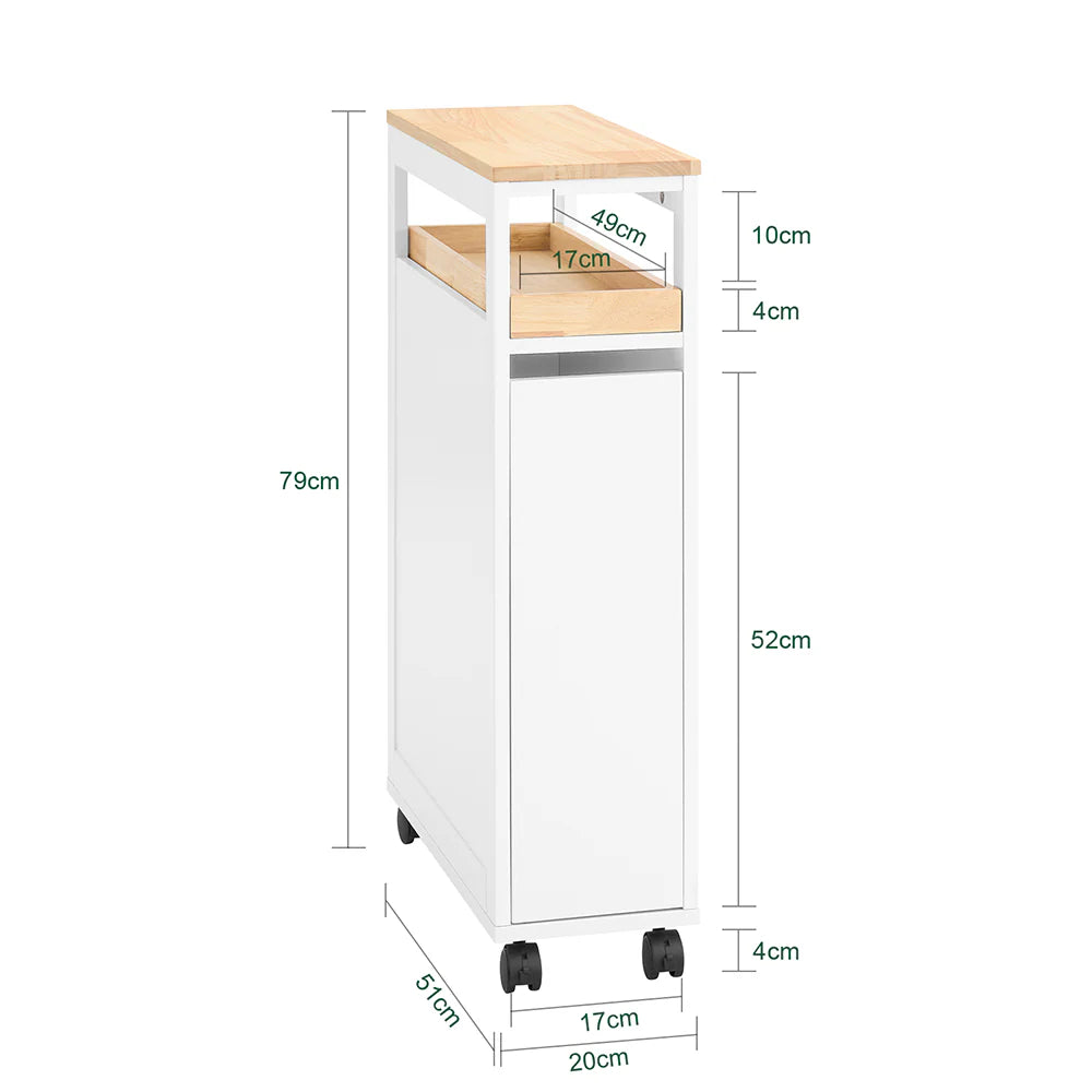 Slank og praktisk opbevaringsvogn, L15xB50xH80 cm, hvid