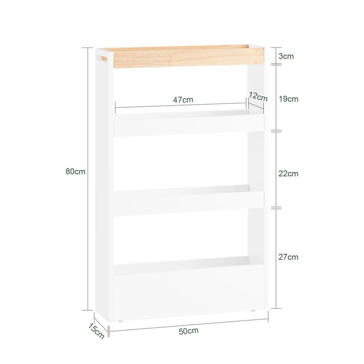 Pladsbesparende rullevogn, L15xB50xH80 cm, hvid