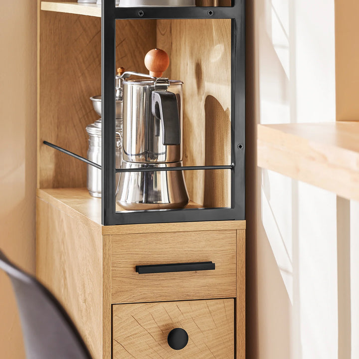 Smal opbevaringsreol med hjul, L20 cm x B40 cm x H170 cm, naturfarvet