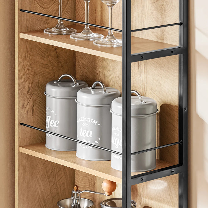 Smal opbevaringsreol med hjul, L20 cm x B40 cm x H170 cm, naturfarvet