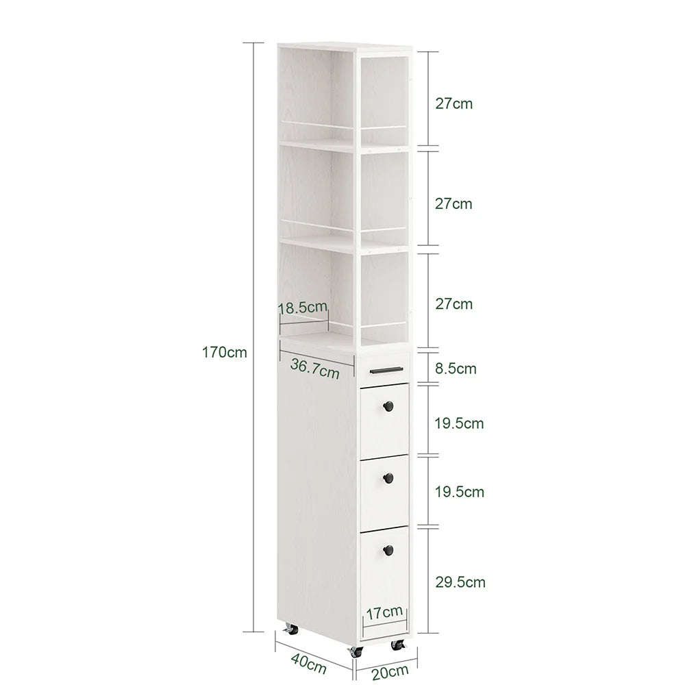 Ekstra smalt skab på hjul – kun 20 cm bredt, 40×20×170 cm