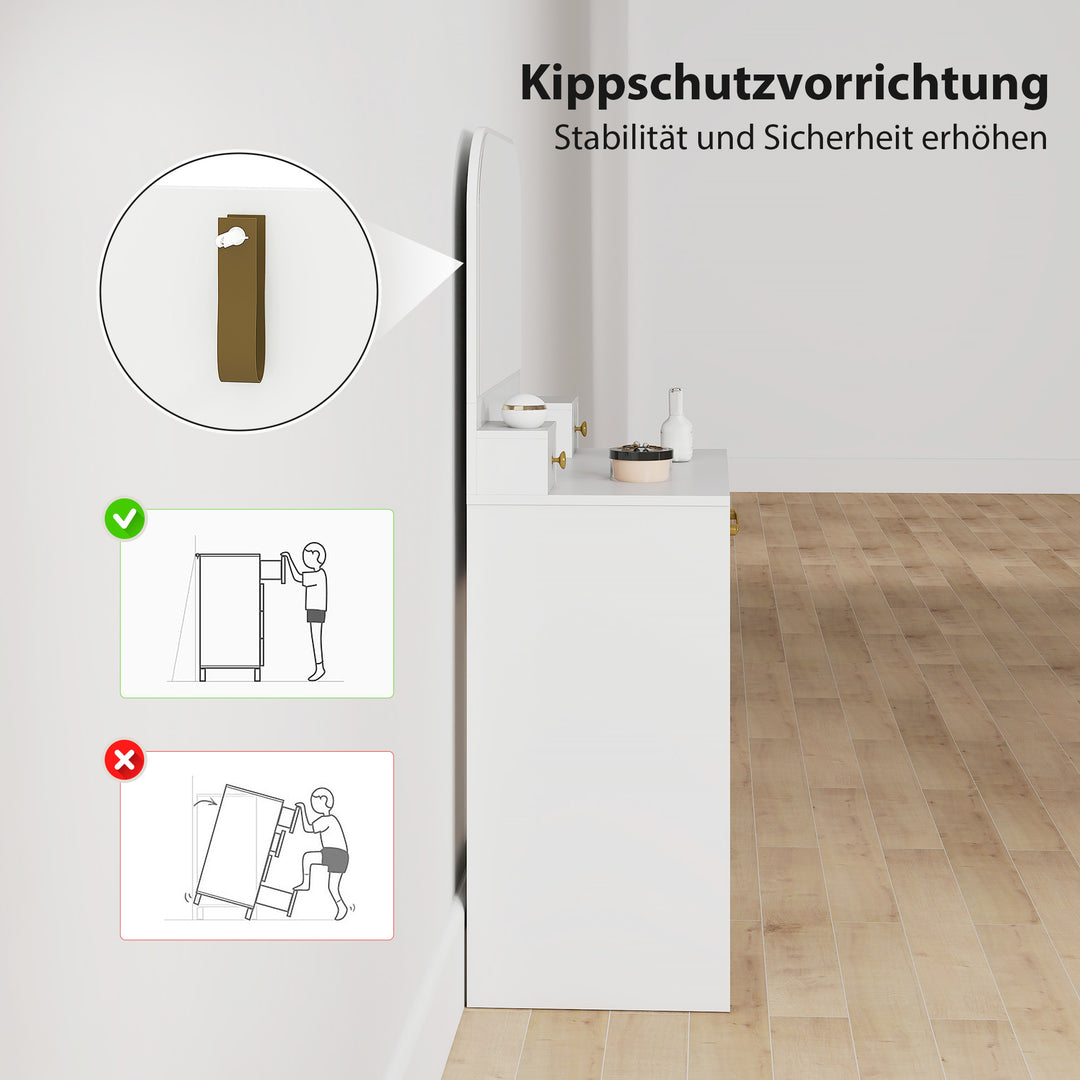 Toiletbord med spejl, kompakt toiletbord med 3 skuffer, hvid