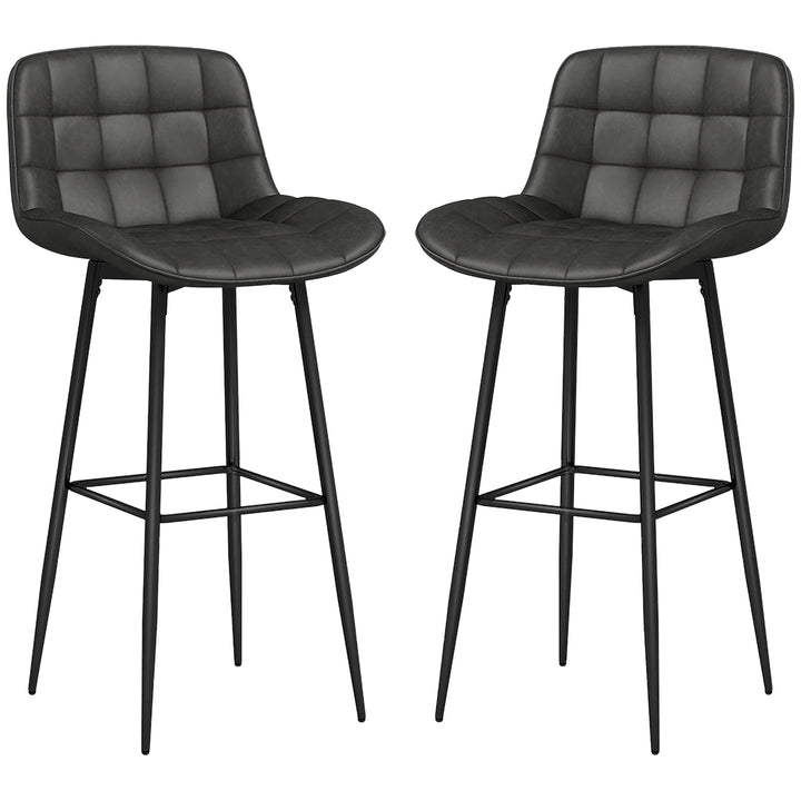 Barstole sæt med 2, smukt quiltet, betræk af kunstlæder, 98 cm, op til 120 kg, antracit