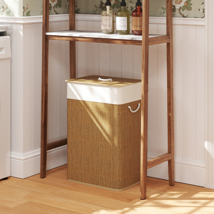 Bambus vasketøjskurv med låg 72 l vasketøjskurv med bambushåndtag, aftagelig vasketøjspose brun