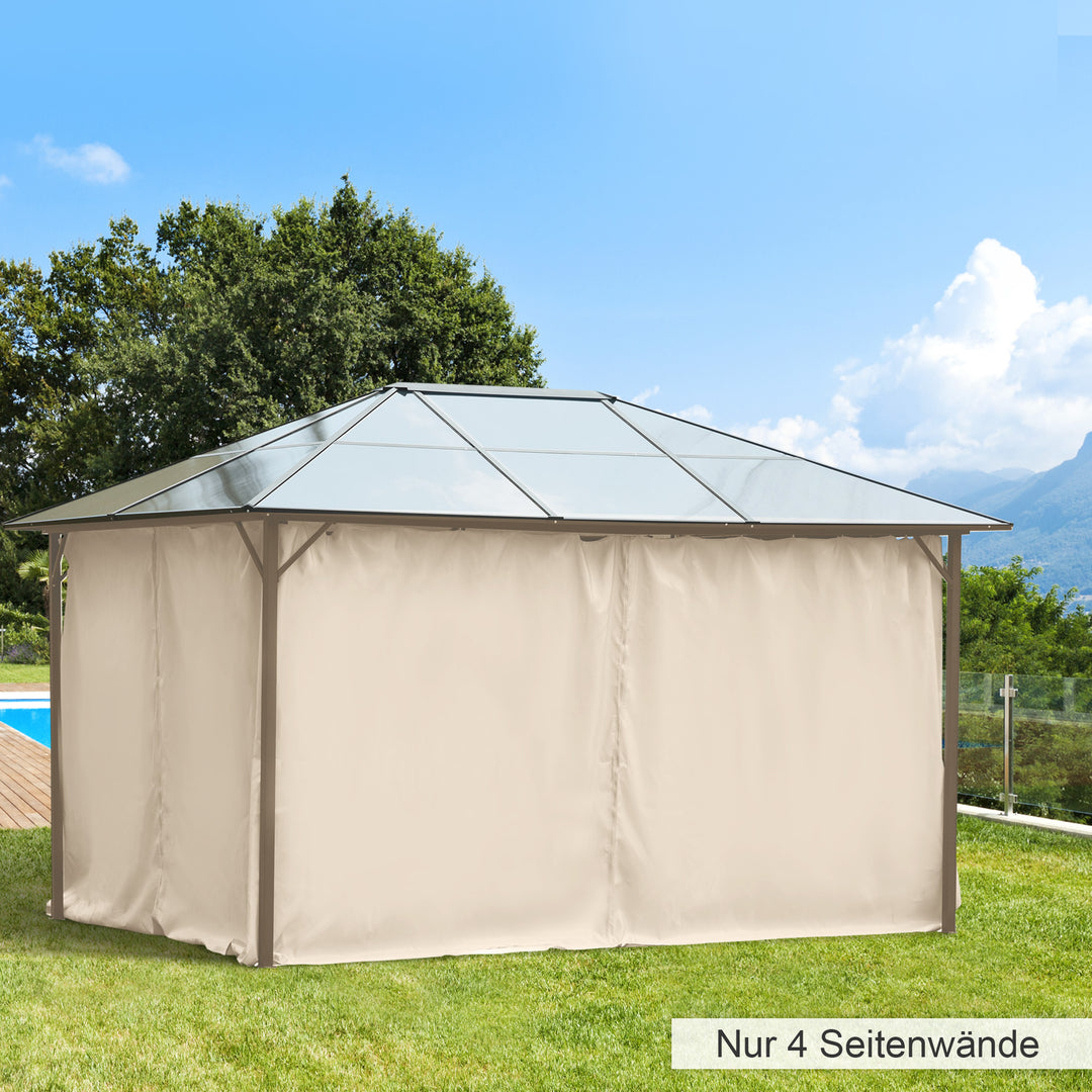 Sidepanelsæt med 4 til 3x4m pavillon, sidepaneler med kroge, 352 x 205 cm, vandtæt, stabil, vinterbestandig, sidepanel, sidepaneler til partytelt, havepavillon, beige