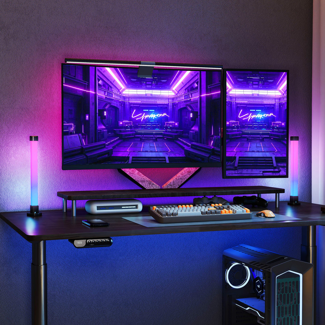 Sæt med 2 led-lamper, bordlampe med app og fjernbetjening, musiksynkronisering, farvetilstande, timer, hvid