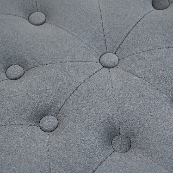 Rund skammel med opbevaringsrum, quiltet design med knapper, betræk i fløjlslook, grå, 60 x 60 x 40 cm
