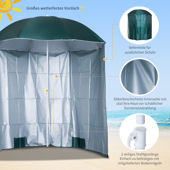 Strandparasol med sidepanel, polyester, mørkegrøn, 2,2 x H2,2m