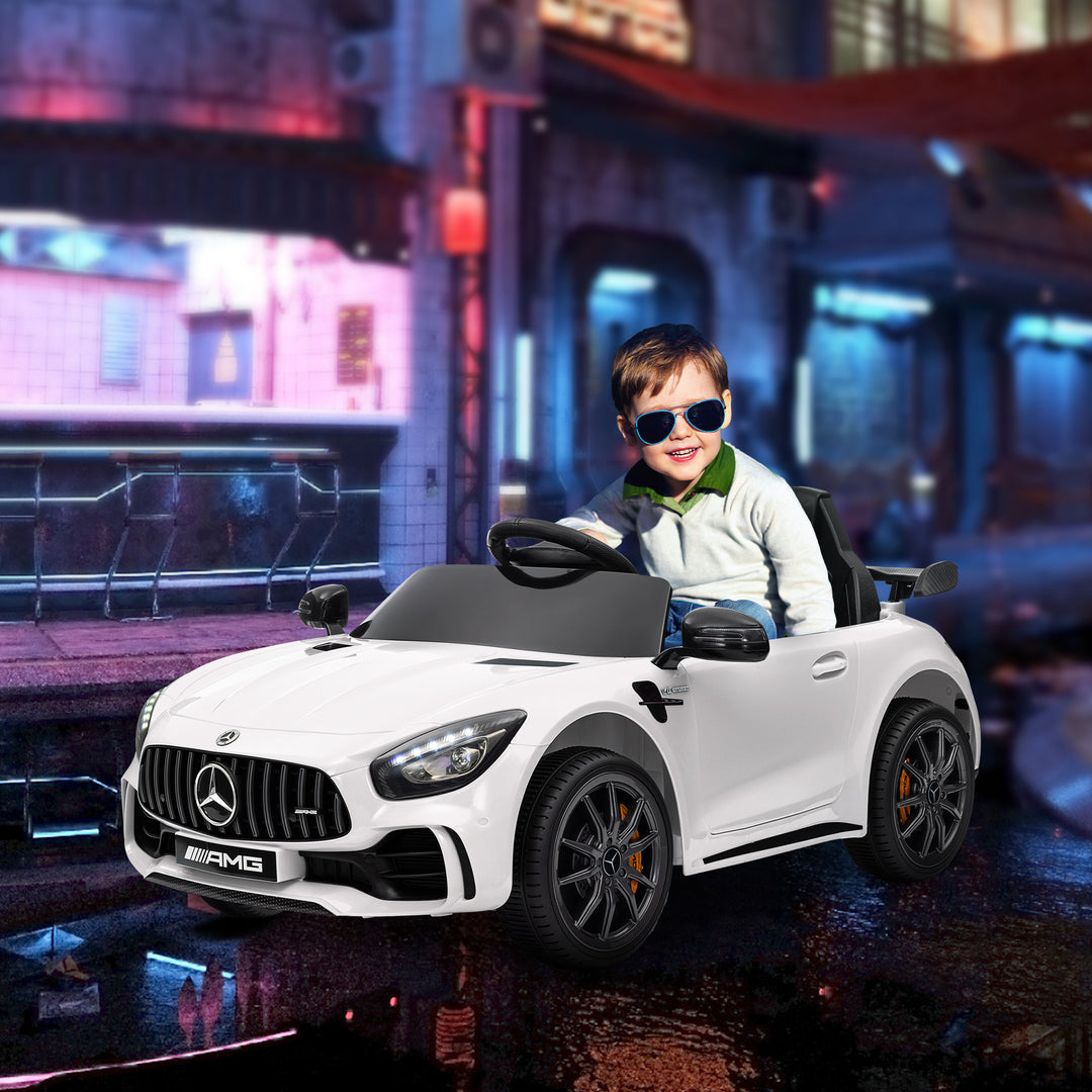 Elektrisk børnebil, Mercedes, 3-5 km/t, fjernbetjening, lys og musik, hvid