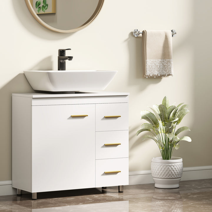 Badeværelsesskab, 3-etagers design, MDF, spånplade, hvid