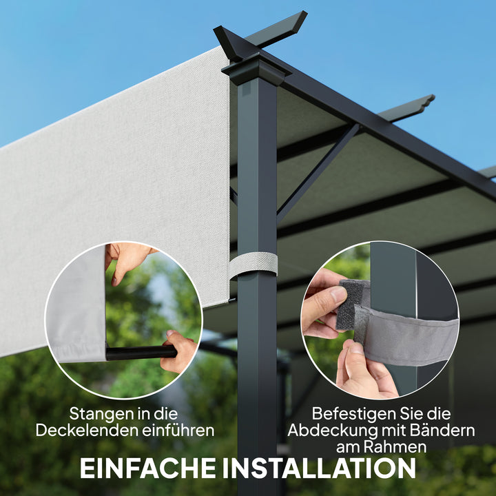 Udskiftningstag til pergola med UV-beskyttelse, solskærm til terrassetag til 3 x 3 m pavillon, lysegrå