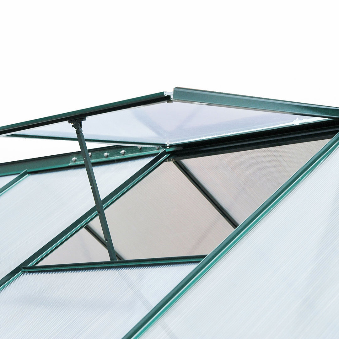 Drivhus, med tagvindue, skydedør, transparent, polycarbonat+aluminium, 190 x 252 x 201 cm