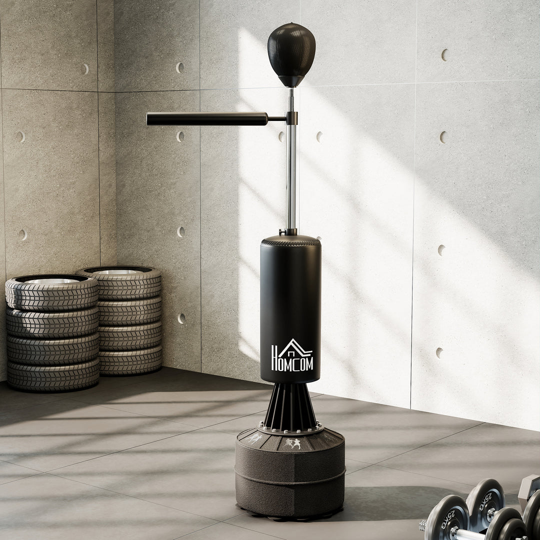 Stående boksebold med speedball, refleksstang, højdejusterbar, til voksne, 155-205 cm, sort
