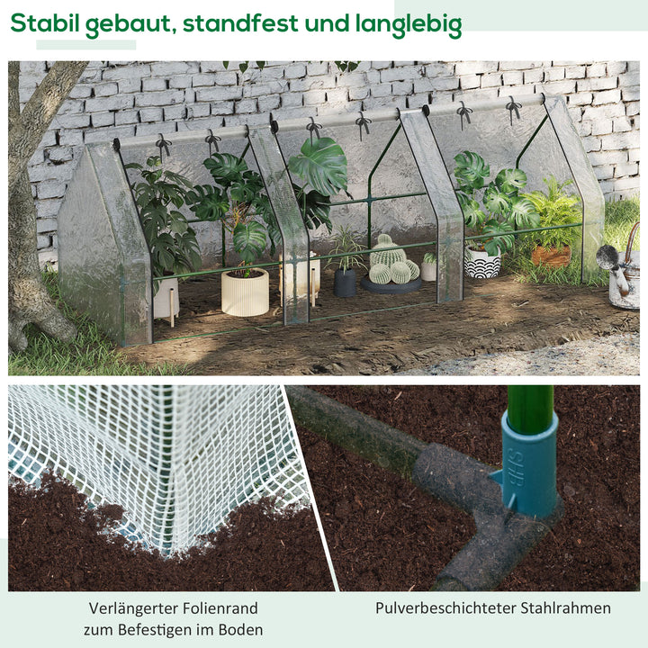 Drivhus med 3 rullevinduer, PE-netfilm, stålfoliedrivhus, drivhus til altan, have, tomathus 270x90x90cm, tomatdrivhus til grøntsager, blomster, planter, hvid