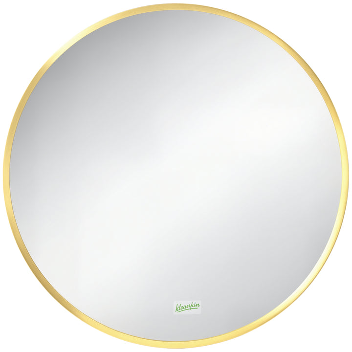 Kleankin rundt vægspejl til badeværelse, soveværelse, entré, metalramme, farve: guld, ø50 cm