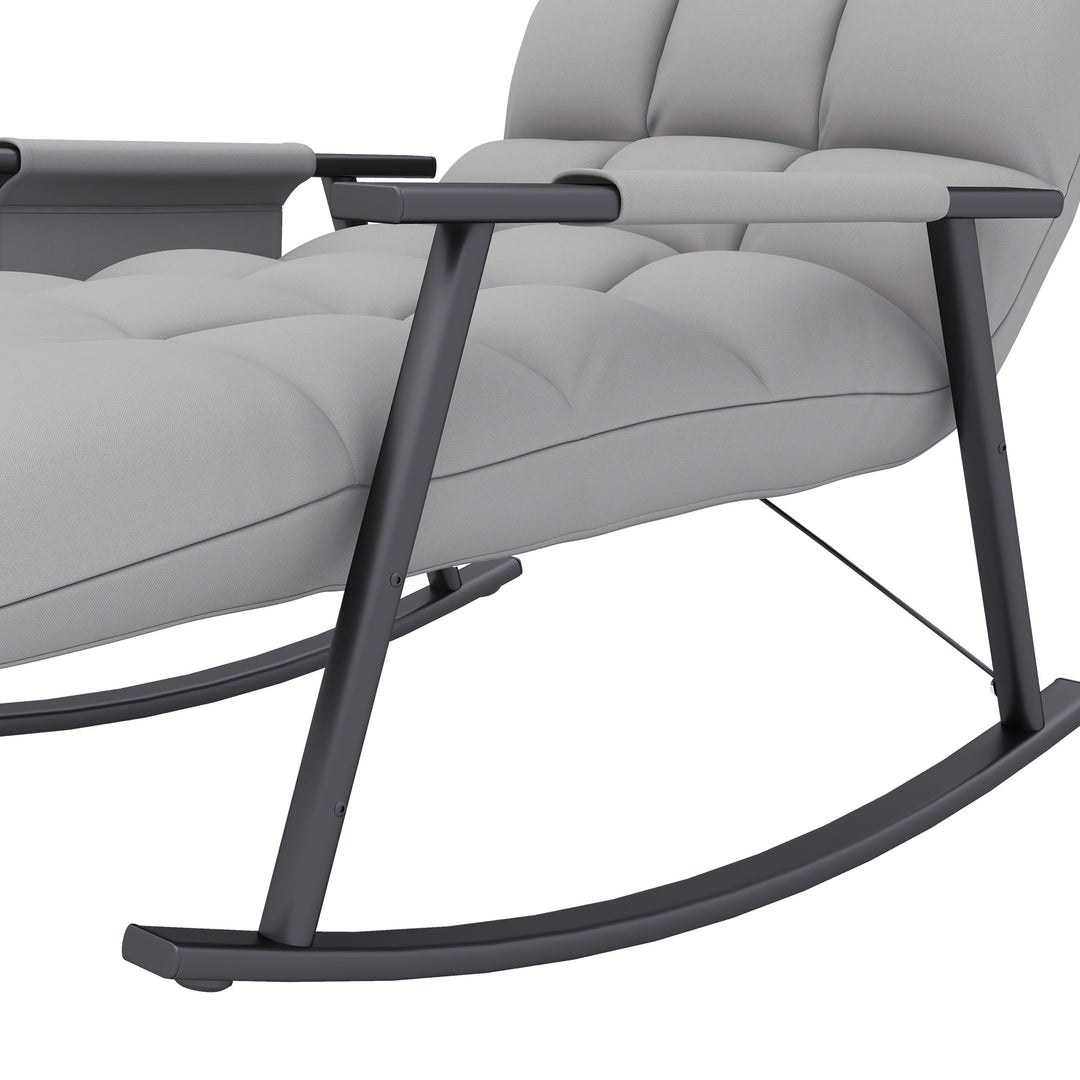 Gyngestol, justerbar ryglæn og fodstøtte, sidelomme, mikrofiberbetræk, metalstel, grå