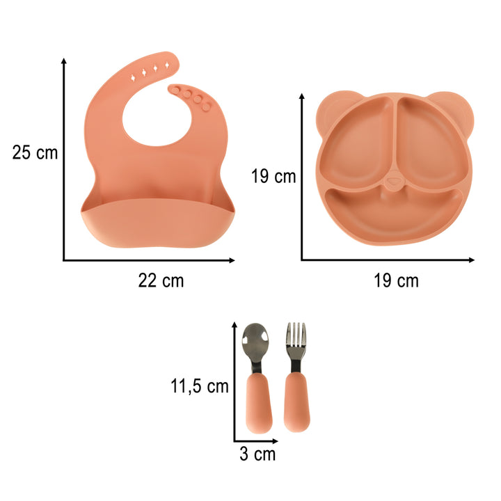 Silikoneskåle til babyer babybordsæt med 4 dele orange bamse