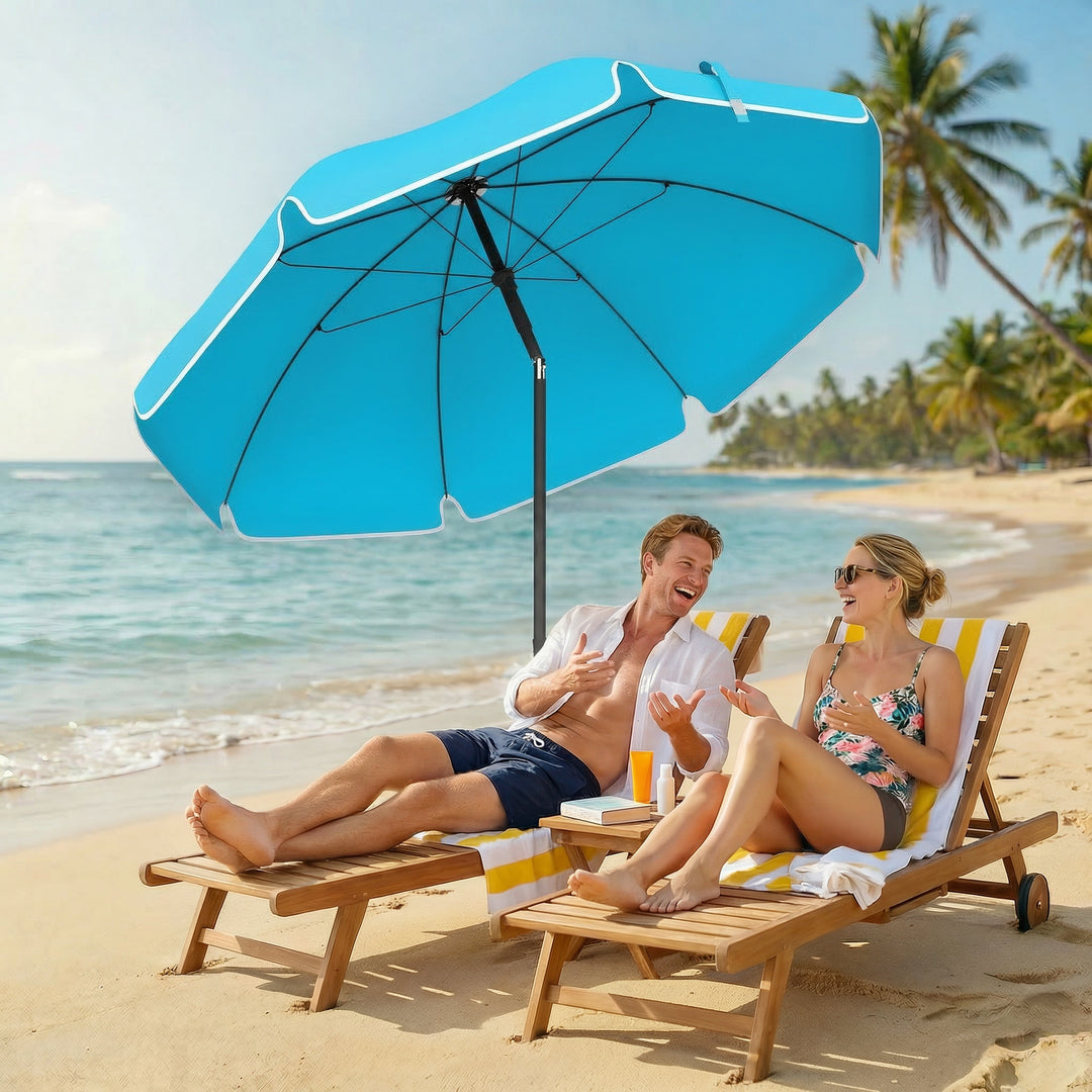Strandparasol Ø150 cm, vandafvisende, foldbar, med sandanker, justerbar hældning, bæretaske, blå