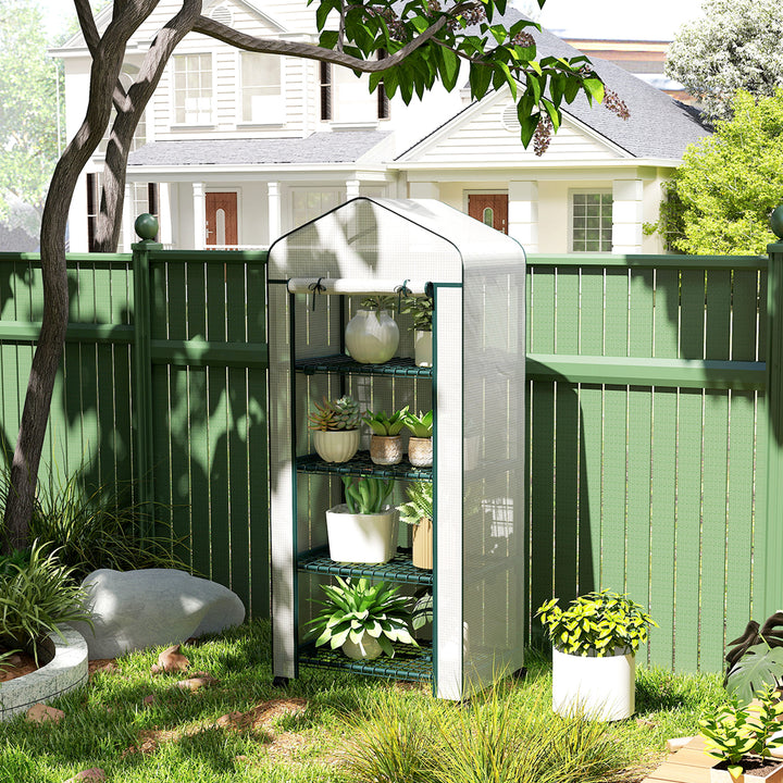 Foliedrivhus, drivhus, minidrivhus, plantehus, kold ramme, 4 hylder, 69 x 50 x 165 cm, hvid