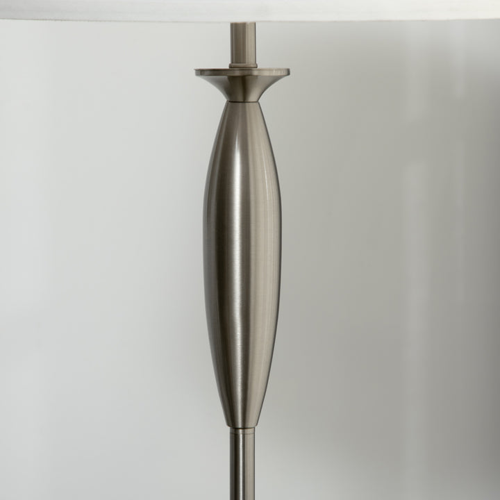 3-Delt belysningssæt. 1 gulvlampe, 2 bordlamper, linnedlook; 38 cm x 38 cm x 158 cm, sølv + hvid