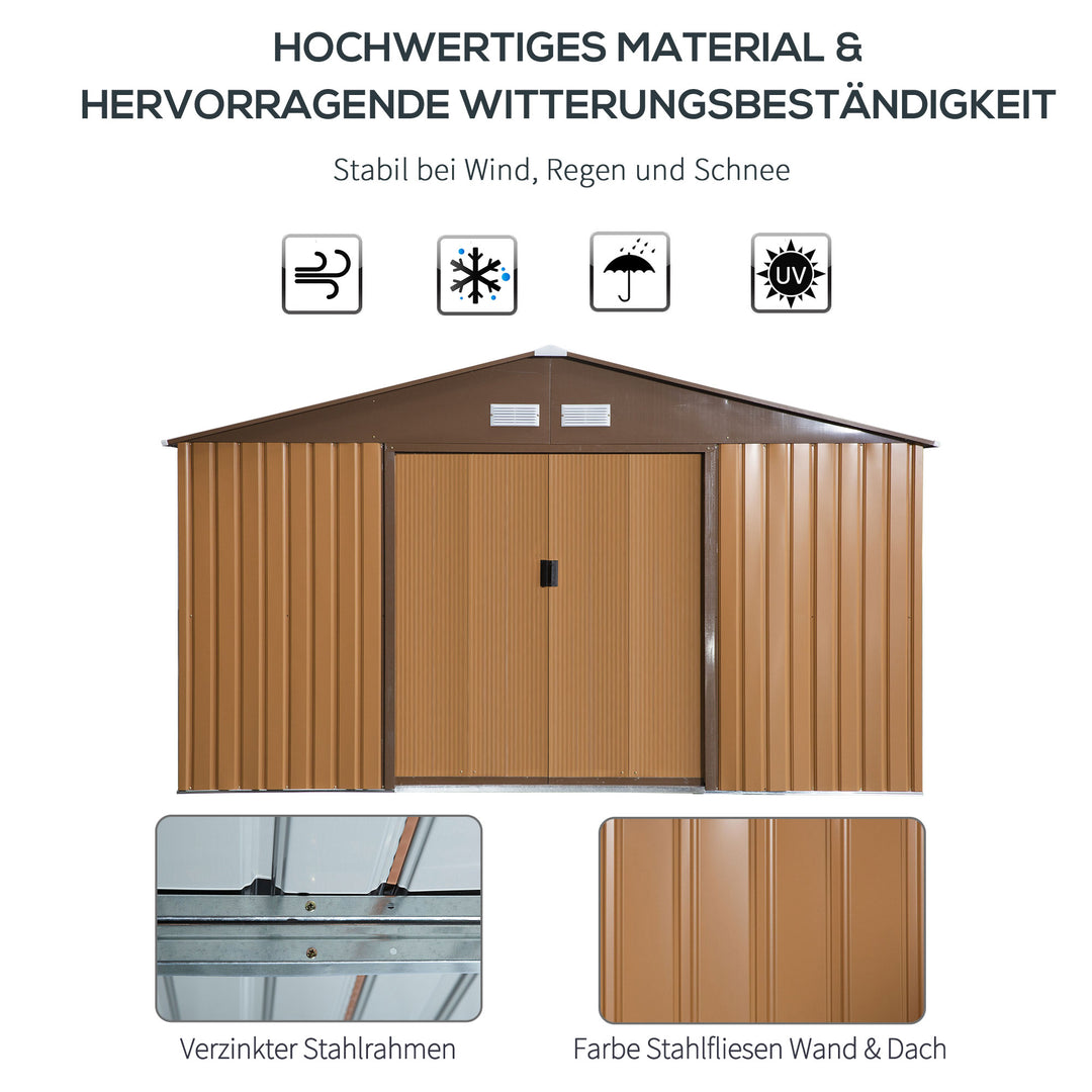 Stålredskabsskur 20m³ redskabsskur havehus cykelskur haveskur brun 340 x 386 x 200 cm