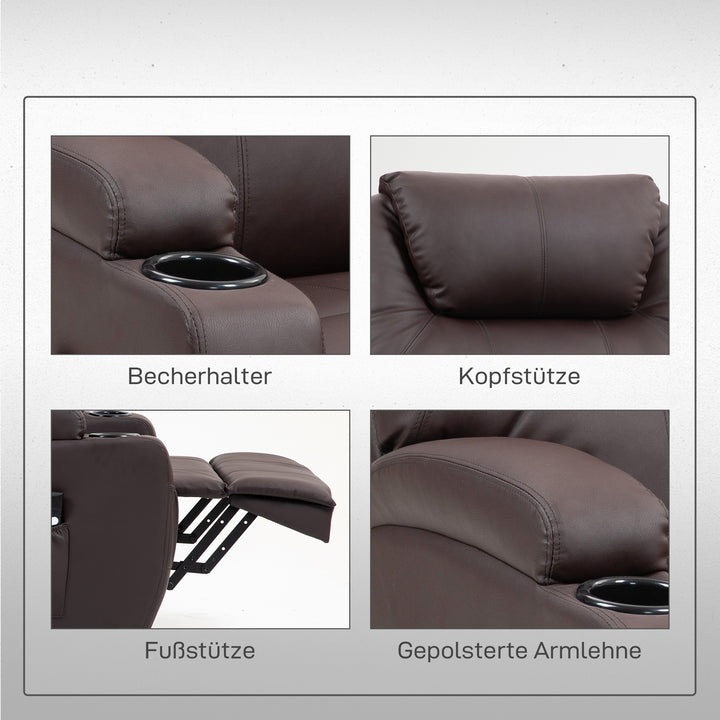 Hævestol, lænestol med stand-up-hjælp, inklusive fjernbetjening, kopholder, justerbar ryglæn, brun