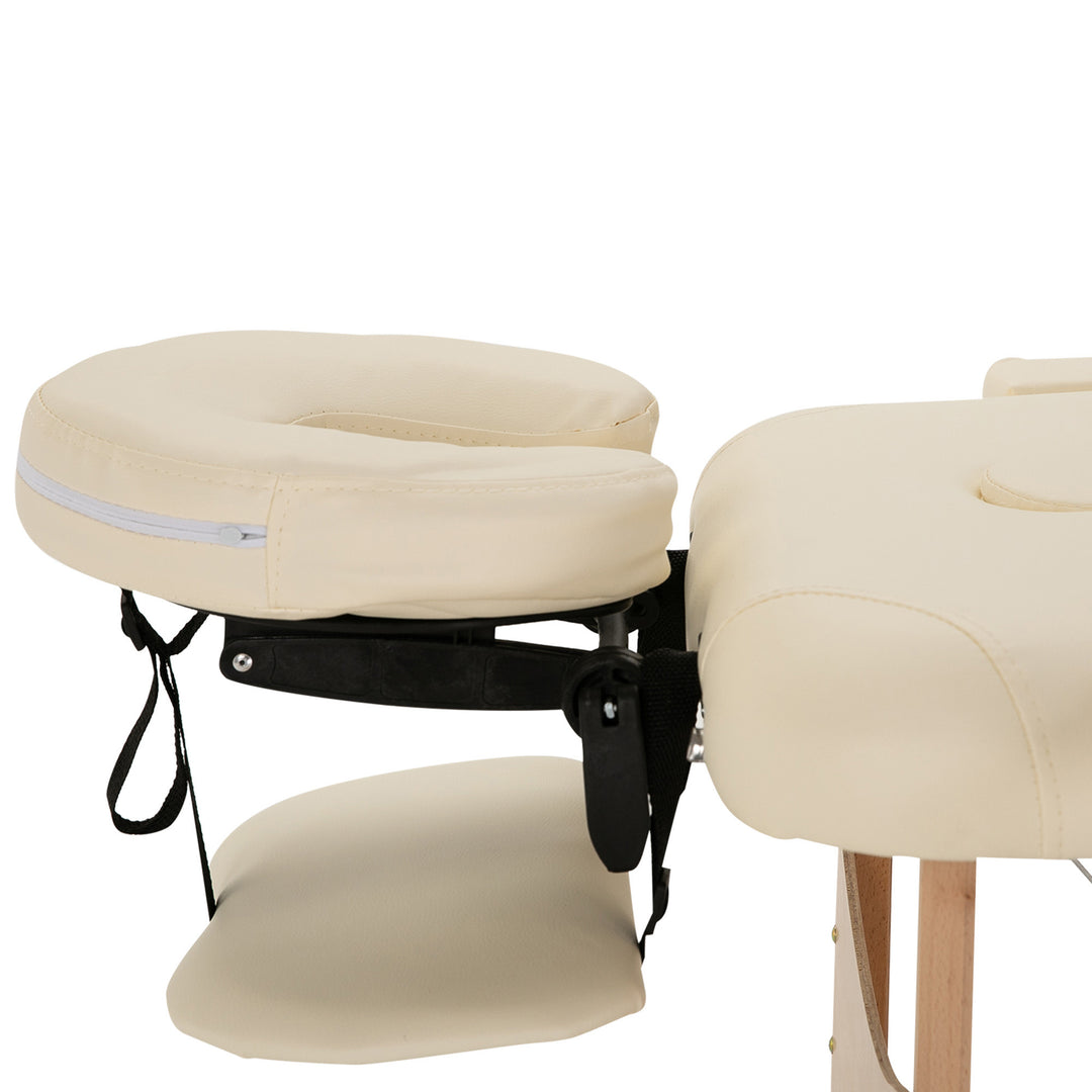 Massagebriks, foldbar massagesofa, højdejusterbar massagebænk til spa, salon, kunstlæder, træ, cremehvid