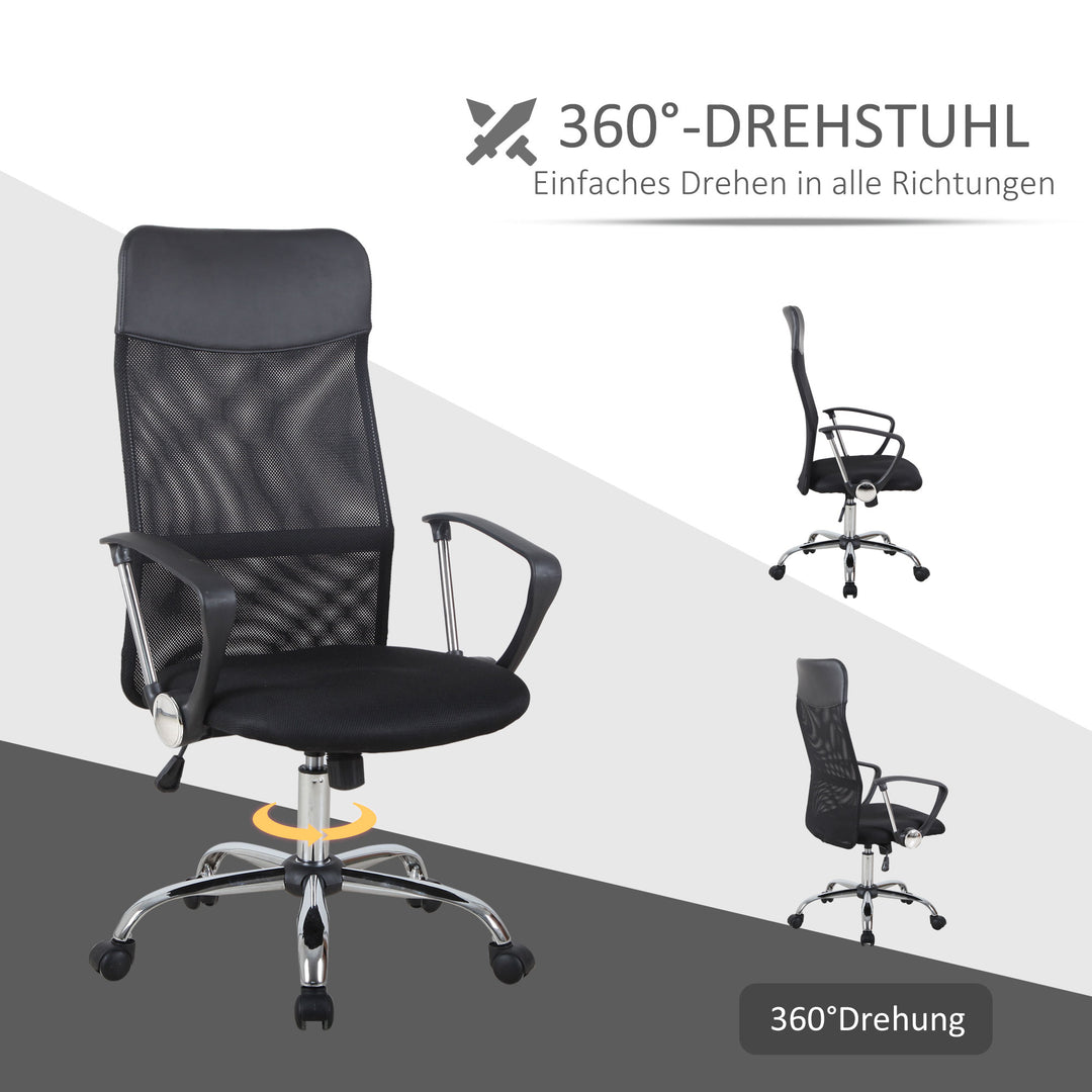 Ergonomisk kontorstol, gamingstol, drejestol med vippefunktion, højdejusterbar skrivebordsstol, skum, net, sort, 63 x 65 x 109-119 cm