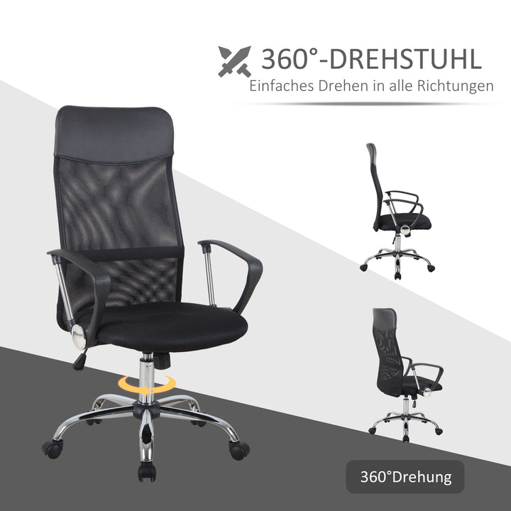 Ergonomisk kontorstol, gamingstol, drejestol med vippefunktion, højdejusterbar skrivebordsstol, skum, net, sort, 63 x 65 x 109-119 cm