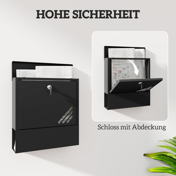 Postkasse med vindue, vægmonteret, aflåselig, rust- og vejrbestandig, grå